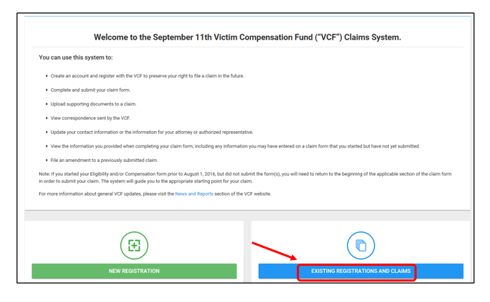 Existing Registrations button